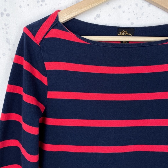 L.L. Bean Striped Mariner Dress 8 Nautical Boatneck - Picture 4 of 12